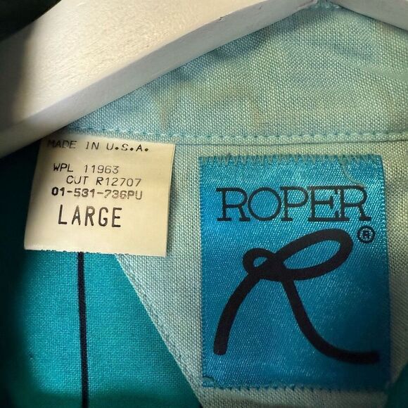 Roper Mens Size Large Aztec Print Button Front Shirt Blue Turquoise Long Sleeve - Picture 2 of 8